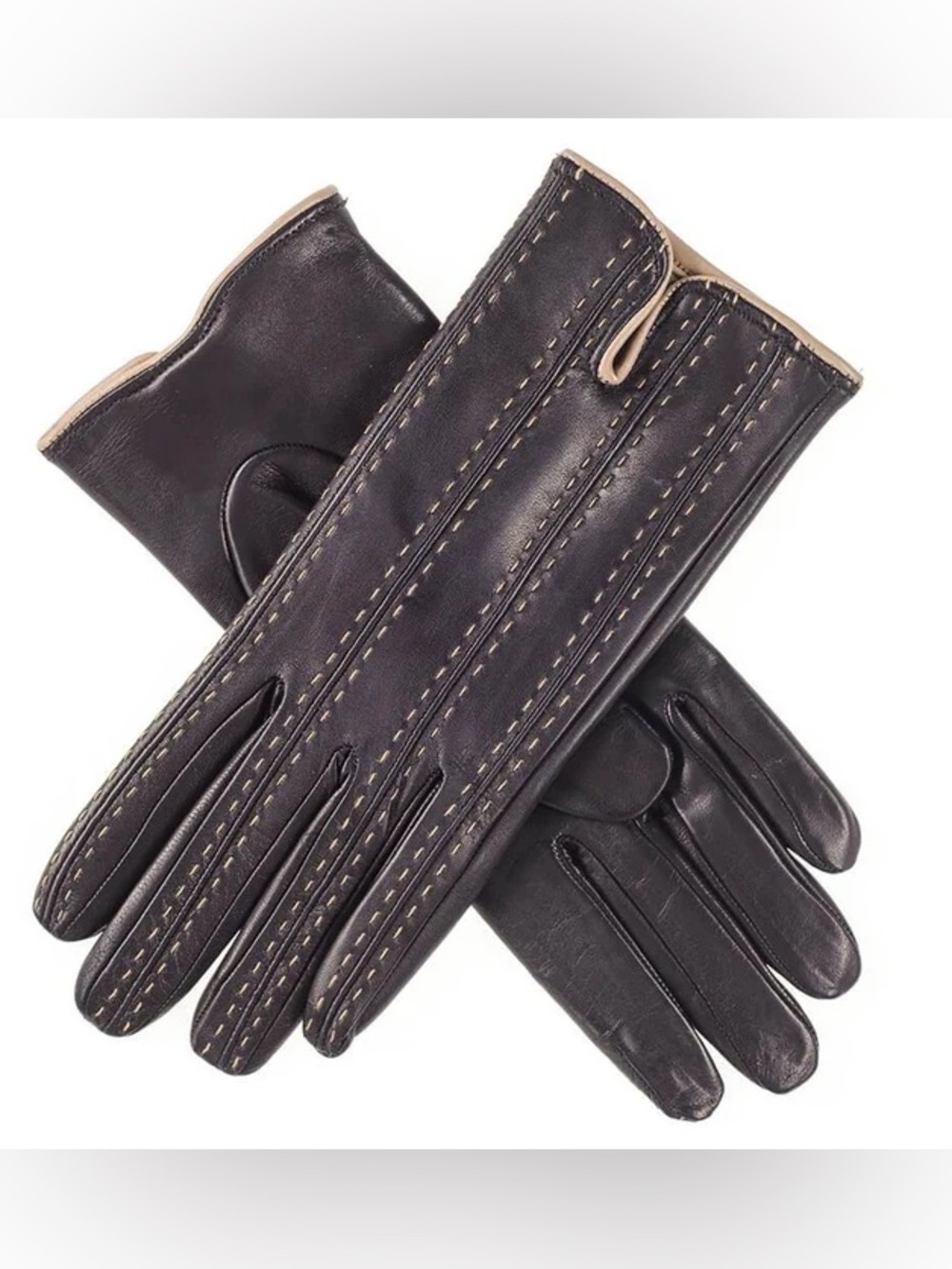 Ladies Black Leather Driving Cashmere Lined Gloves 7 1/2